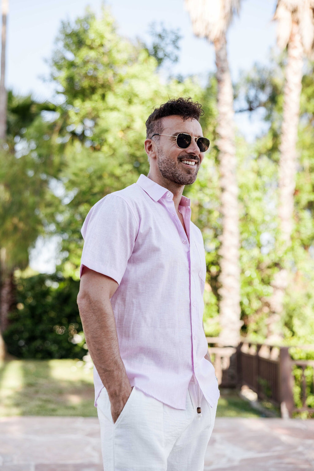 Men's Linen-Look Short Sleeve Shirt