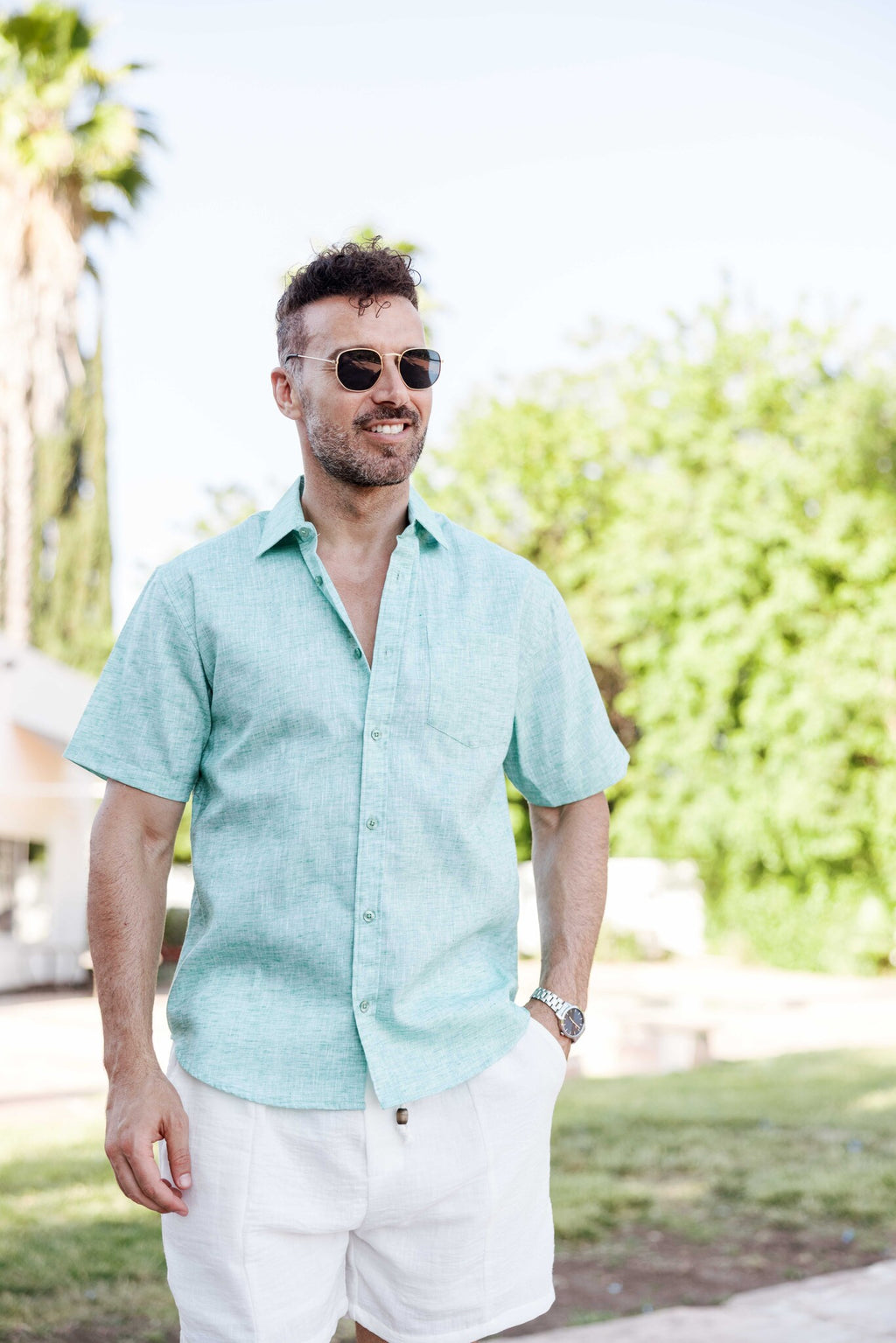 Men's Linen-Look Short Sleeve Shirt