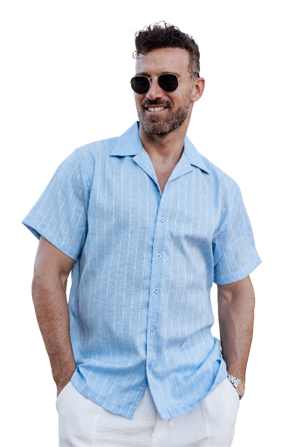 Mens Striped Linen-Look Short Sleeve Shirt