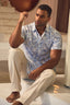 Mens Linen Blend Tropical Print Resort Wear Shirt