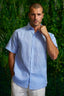 Mens Yarn Dyed Linen Blend Short Sleeve Shirt