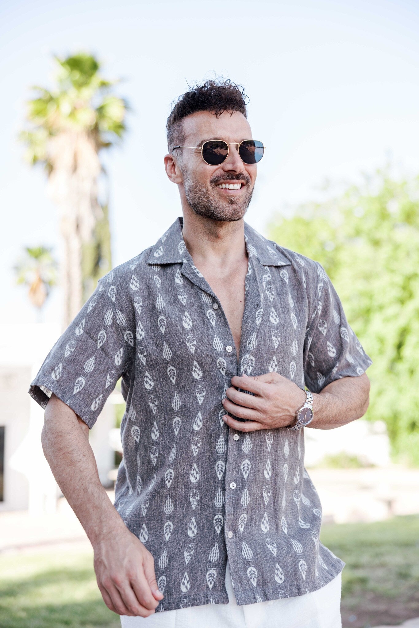 Men's Subtle Paisley Linen-Look Print Shirt