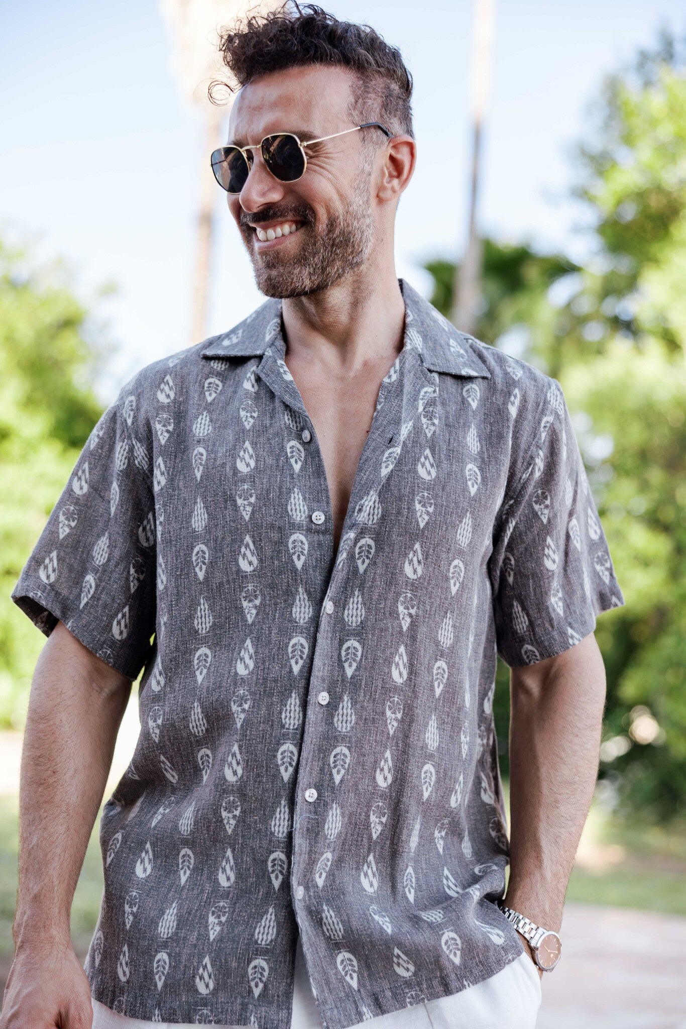 Men's Subtle Paisley Linen-Look Print Shirt