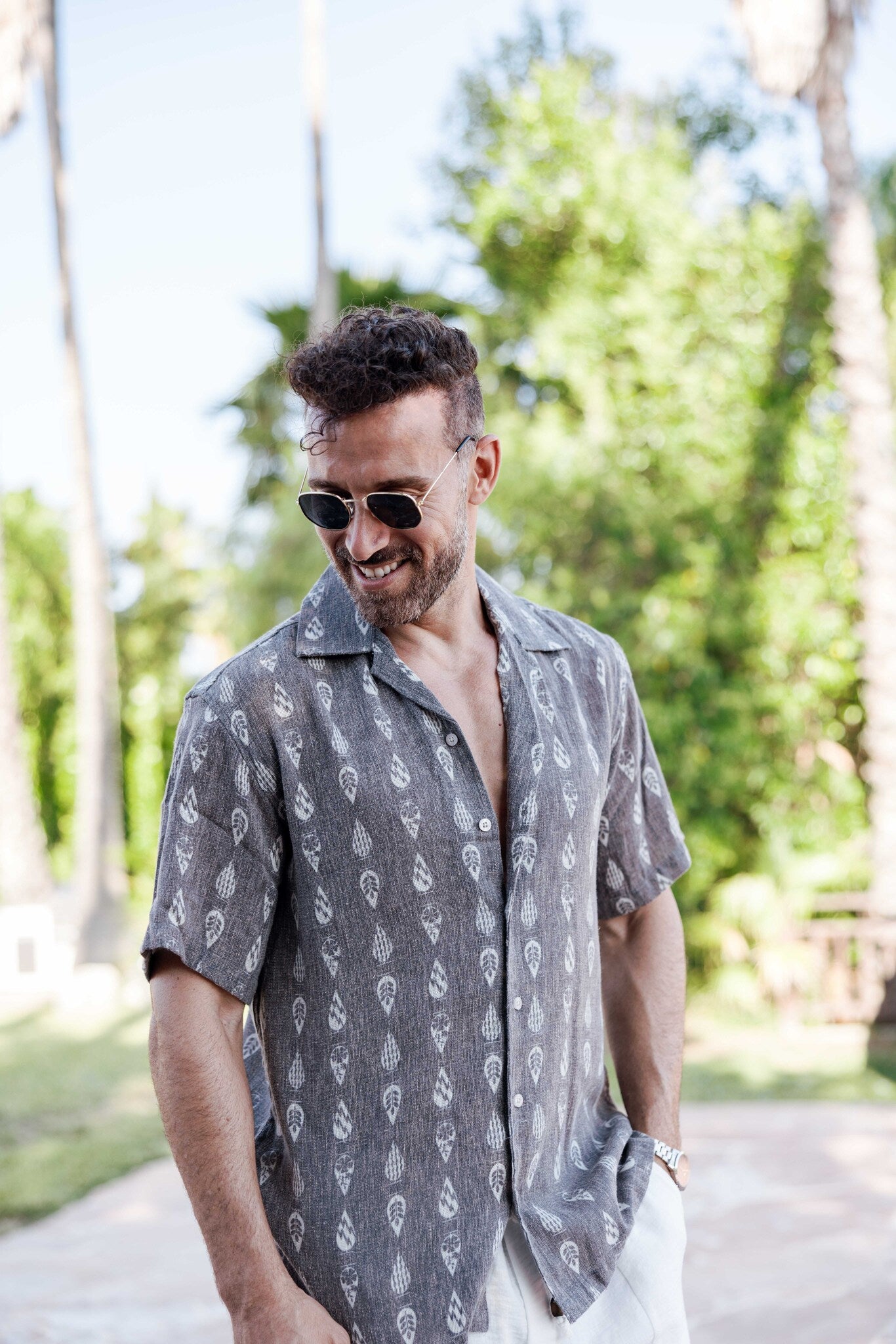 Men's Subtle Paisley Linen-Look Print Shirt
