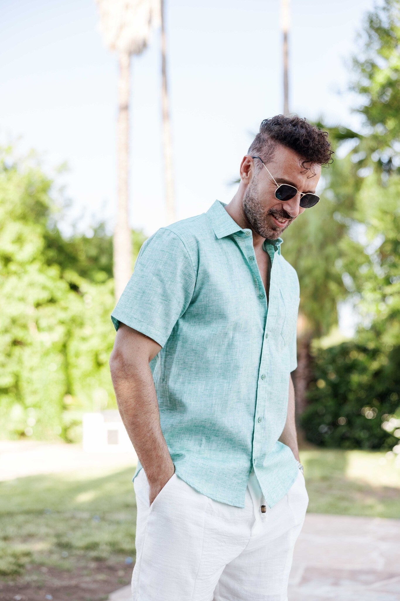Men's Linen-Look Short Sleeve Shirt