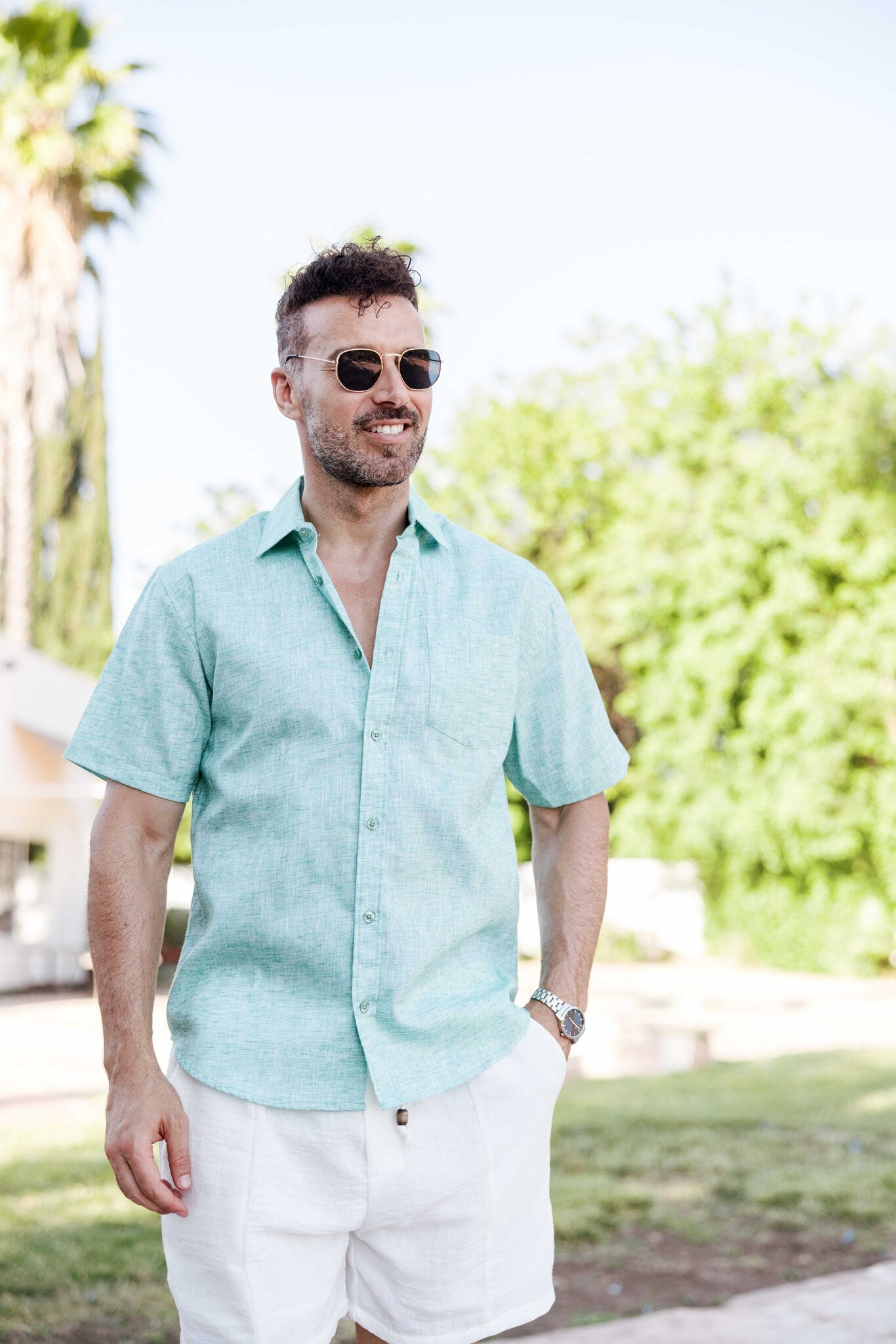 Men's Linen-Look Short Sleeve Shirt