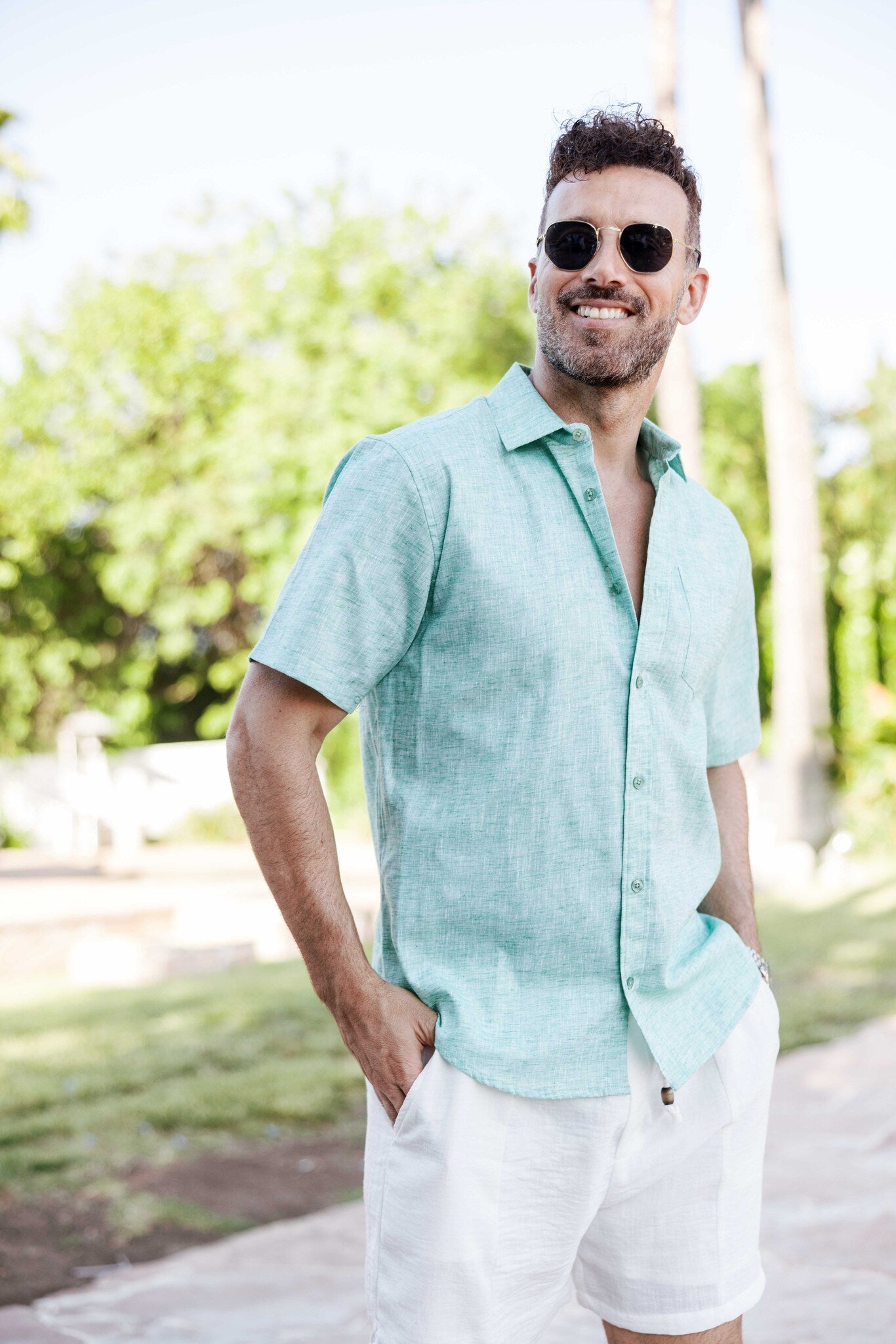 Men's Linen-Look Short Sleeve Shirt