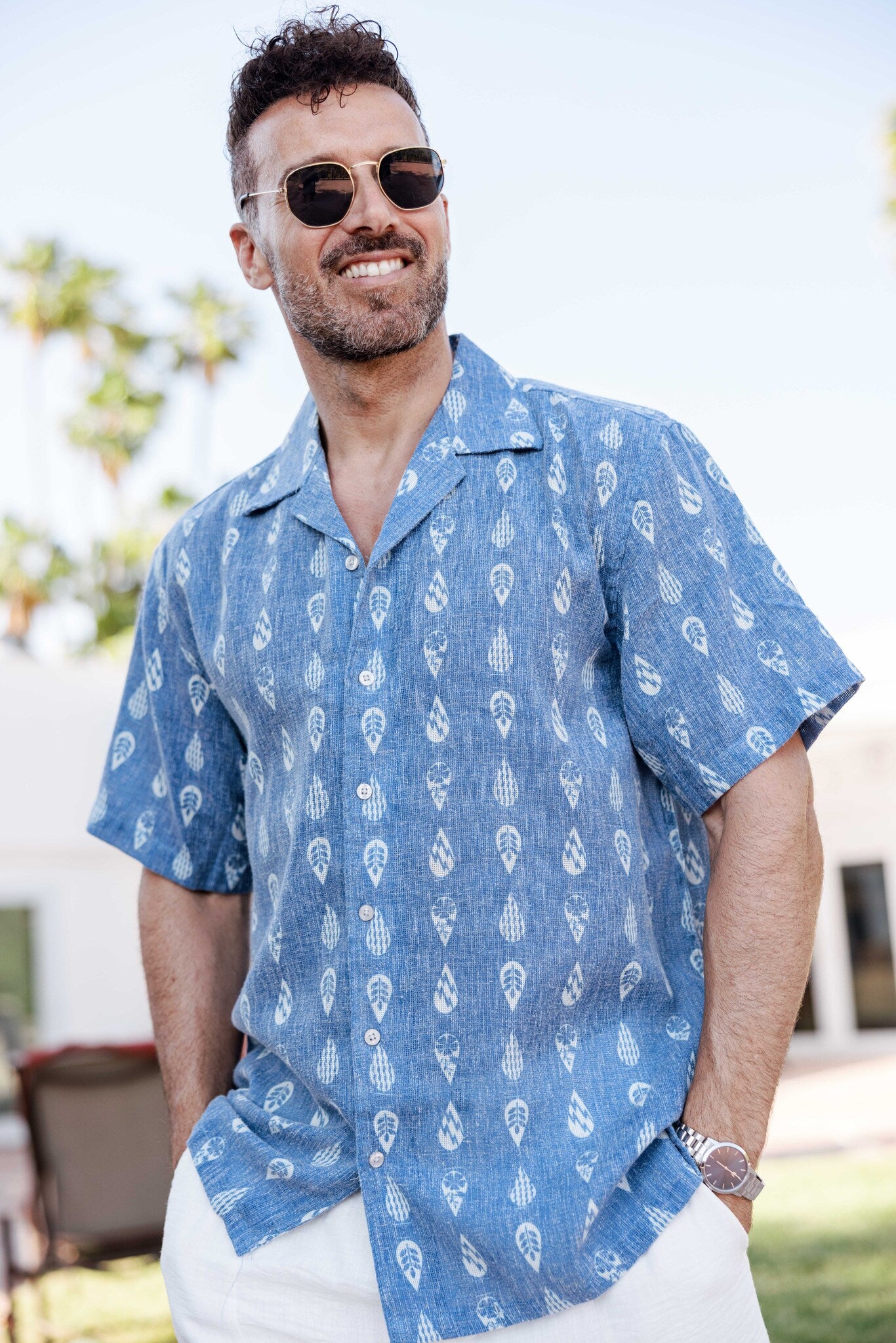 Men's Subtle Paisley Linen-Look Print Shirt