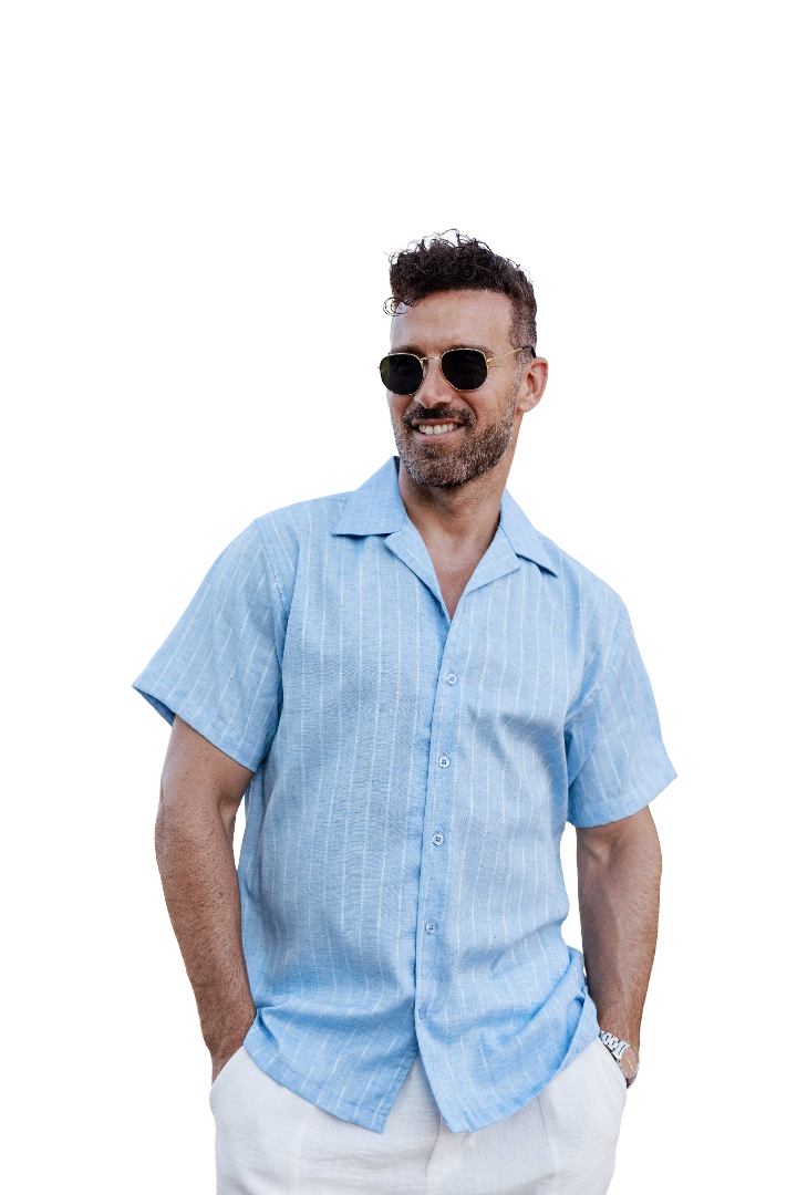 Mens Striped Linen-Look Short Sleeve Shirt