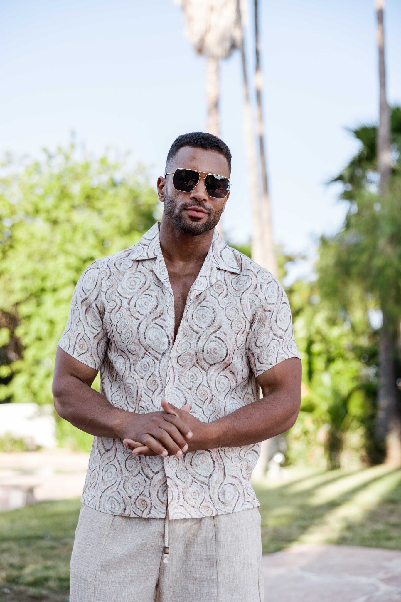 Men's Boho Paisley Linen-Look Shirt