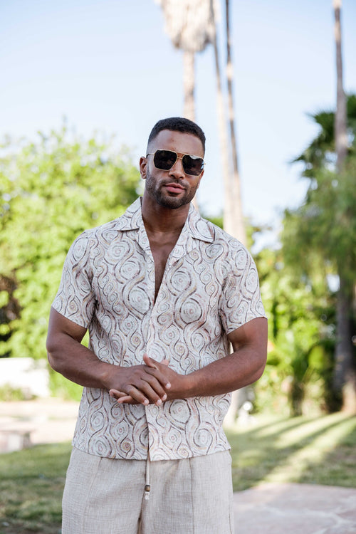 Men's Boho Paisley Linen-Look Shirt
