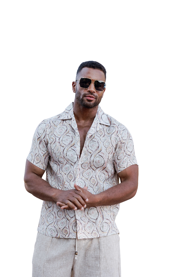 Men's Boho Paisley Linen-Look Shirt