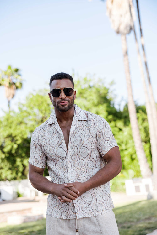 Men's Boho Paisley Linen-Look Shirt