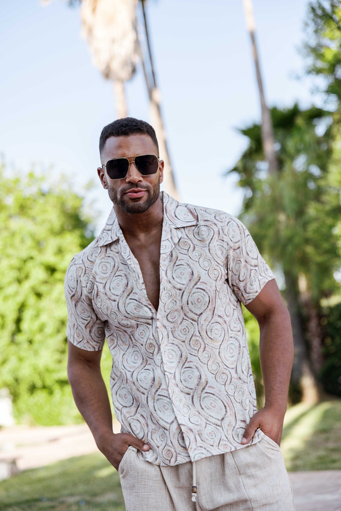 Men's Boho Paisley Linen-Look Shirt
