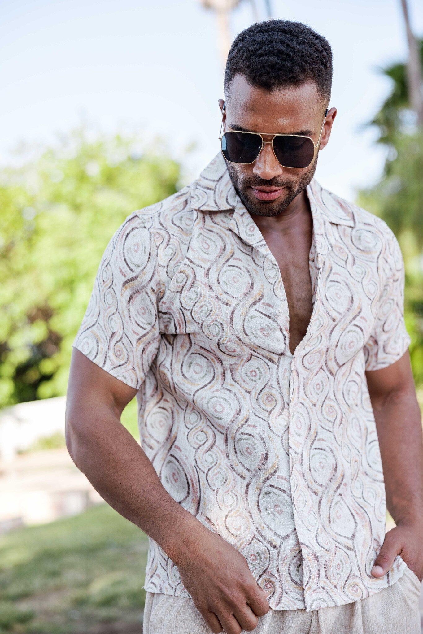 Men's Boho Paisley Linen-Look Shirt