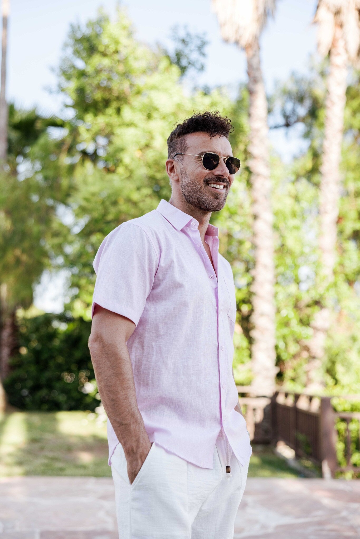 Men's Linen-Look Short Sleeve Shirt