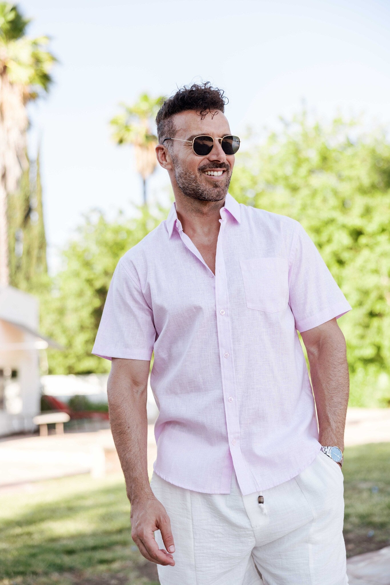 Men's Linen-Look Short Sleeve Shirt